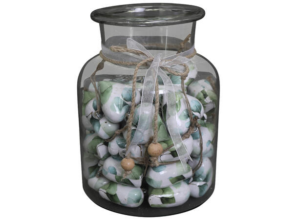 Hjerte henge eukalyptus av mangotre Forpk 48stk i glasskrukke 