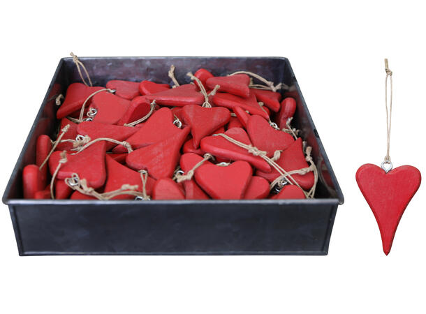 Hjerte rødt metall m/tau 6x4x1cm Display 72stk 