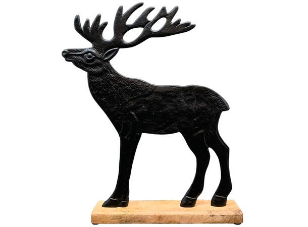 Hjort stående sort metall/tre 27x5x34cm 