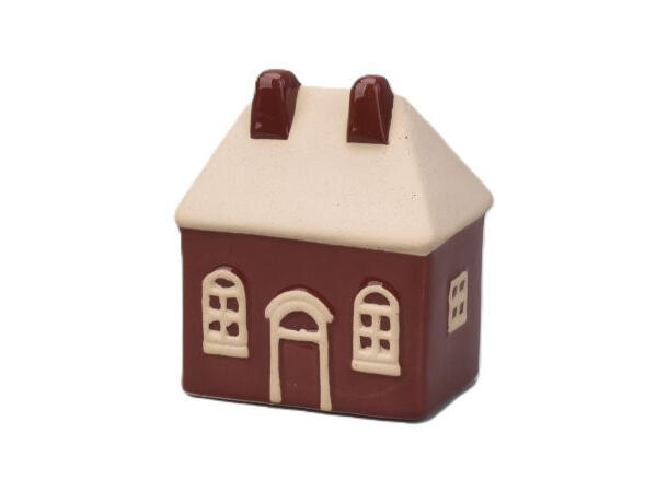 Hus rød keramikk m/hvit 7x4,6x8,4cm Til telys og led telys 