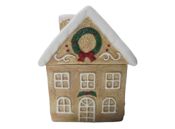 Hus som krukke brun keramikk 17x14x21cm 