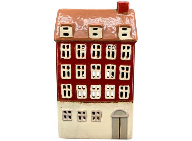 Hus til telys burgunder 13,5x8x23cx Keramikk 