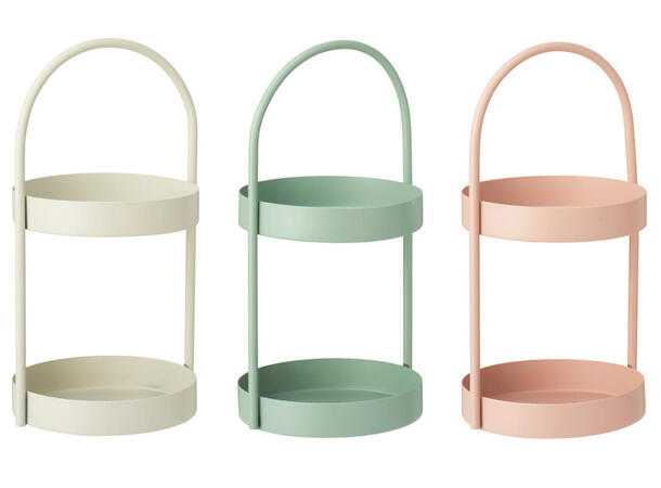 Hylle 2 etg metall Dia15xH30cm 3ass Smykkestativ rosa, gørnn,krem 