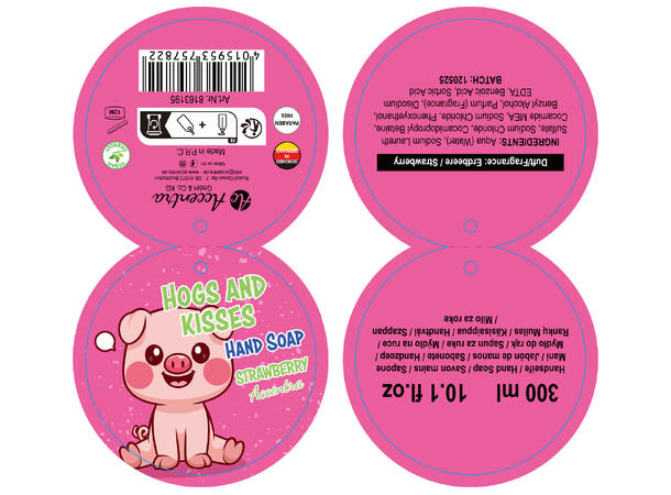 Håndsåpe rosa LuckyPig 300ml Forpk 6stk Vegansk Uten parabener/SLES 