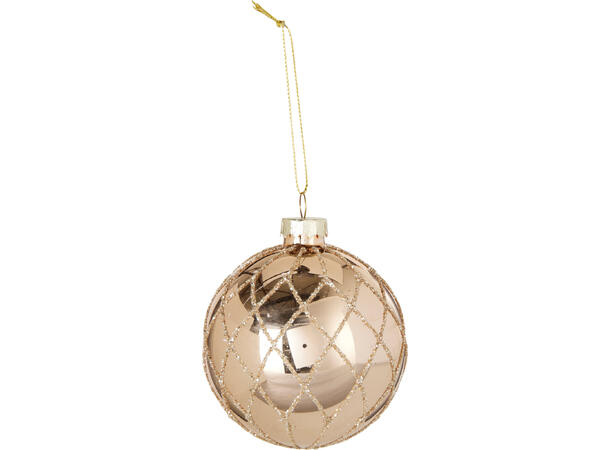 Julekule glass rutet glitter 8cm 3ass Display 12stk 