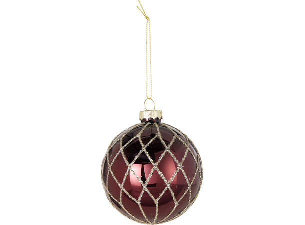 Julekule glass rutet glitter 8cm 3ass Display 12stk 