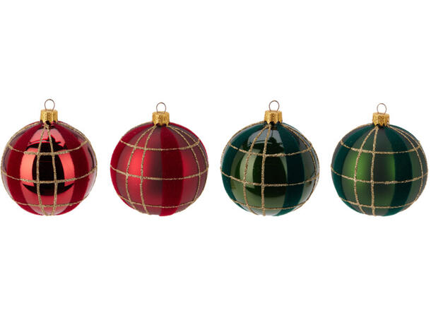 Julekule munnblåst rød/grønn 8cm 4ass Display 12stk. Håndlaget i Ukraina 