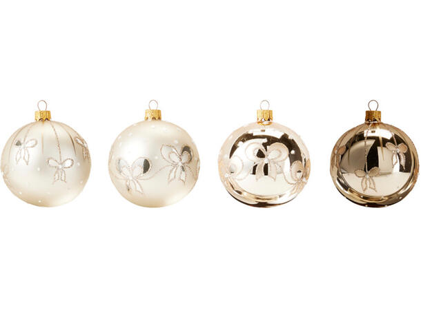 Julekule munnblåst sløyfe gull 8cm 2ass Display 12stk. Håndlaget i Ukraina 