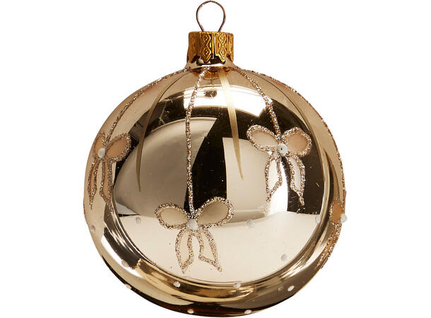 Julekule munnblåst sløyfe gull 8cm 2ass Display 12stk. Håndlaget i Ukraina 