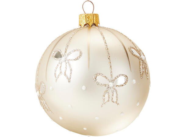 Julekule munnblåst sløyfe gull 8cm 2ass Display 12stk. Håndlaget i Ukraina 