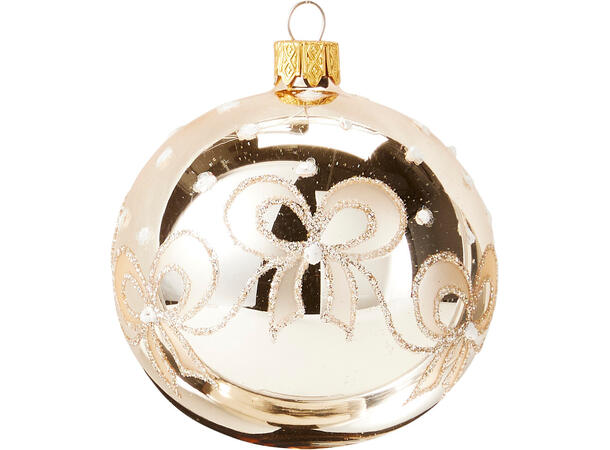 Julekule munnblåst sløyfe gull 8cm 2ass Display 12stk. Håndlaget i Ukraina 