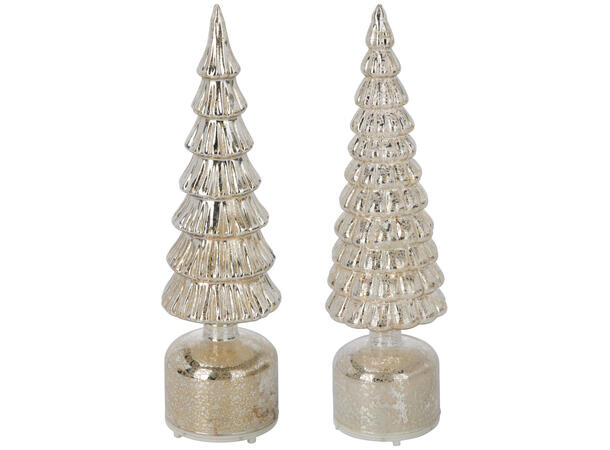 Juletre LED bev.lys glass sølv 36cm 2ass Forpk 6stk Batt 3xAAA Timer 6/18t 