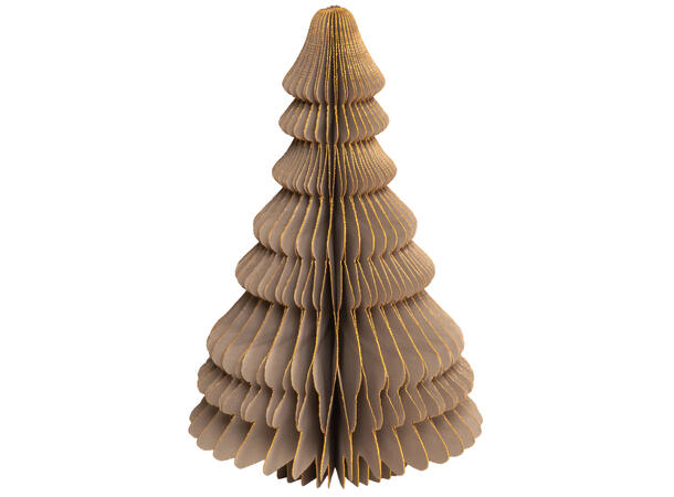 Juletre papir greige m/gull/stjerne 15cm 