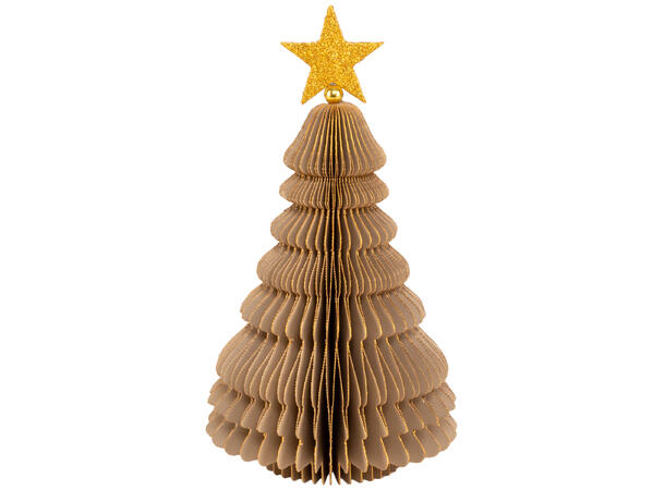 Juletre papir greige m/gull/stjerne 15cm 