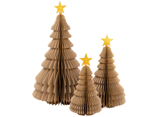 Juletre papir greige m/gull/stjerne 15cm 