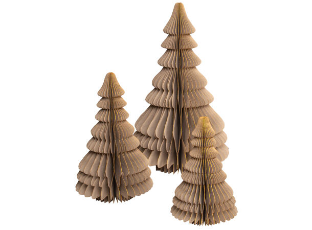 Juletre papir greige m/gull/stjerne 15cm 