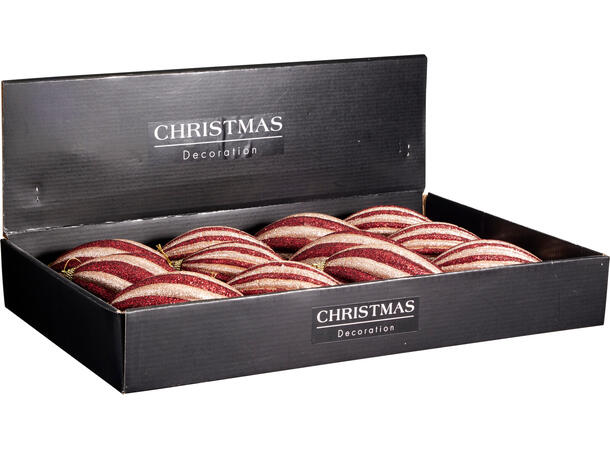 Juletrekule dråpe burgunder 10cm 2ass Display 12stk Julekuler av polyfoam 