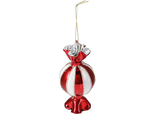 Juletrepynt drops glass røde 10,7cm 3ass Forpk 12stk 3 design m/sølvtråd 