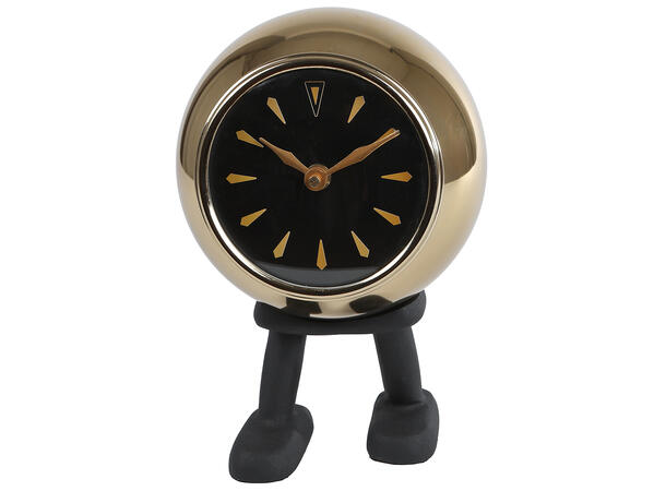 Klokke m/føtter gull/sort metall 14x23cm Batteri: 1xAA 