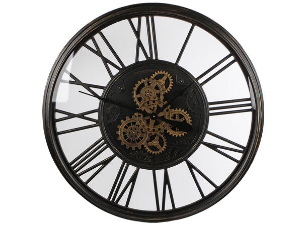 Klokke sort metall roterende 86x86x8,5cm Batteri: 3xAA 