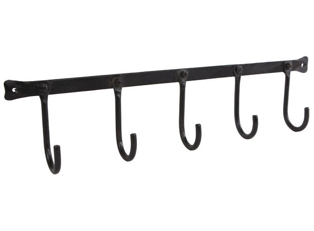 Knagg 5 kroker sort metall 50x6x11cm 