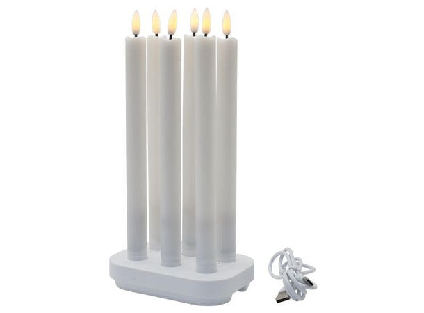 Kronelys LED hvit h.plast 14x9x25cm s/10 Ladeplate med USB kabel 