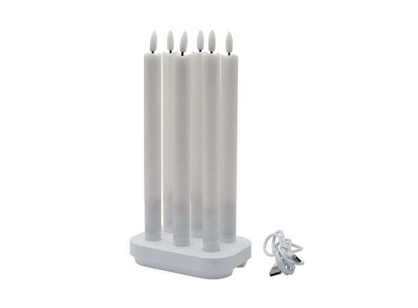 Kronelys LED hvit h.plast 14x9x25cm s/10 Ladeplate med USB kabel 