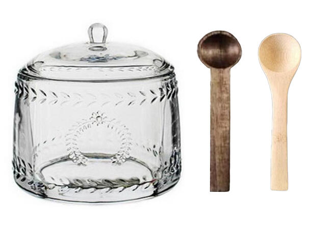 Krukke lokk klart mønstret glass 9x10cm Verrerie 