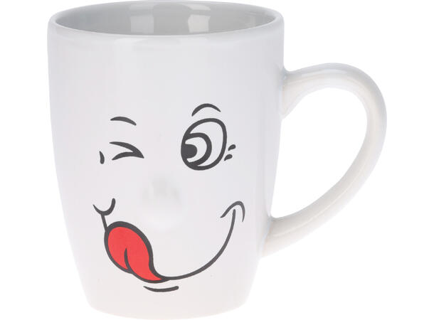 Krus hvit m/fjes 8x10cm 300ml 3ass 