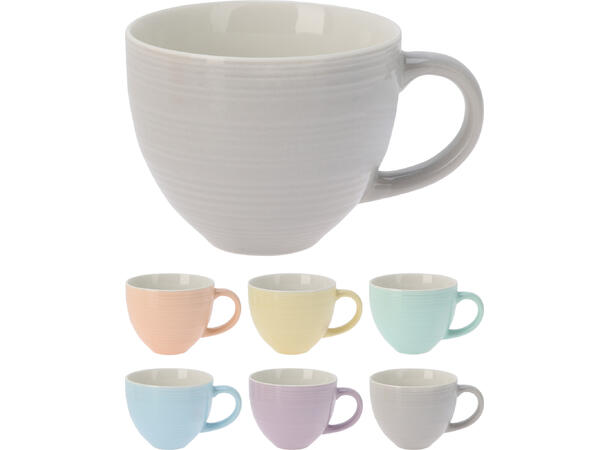 Krus jumbo porselen 11x9,5cm 6ass 520ml To-farget med pregede striper 