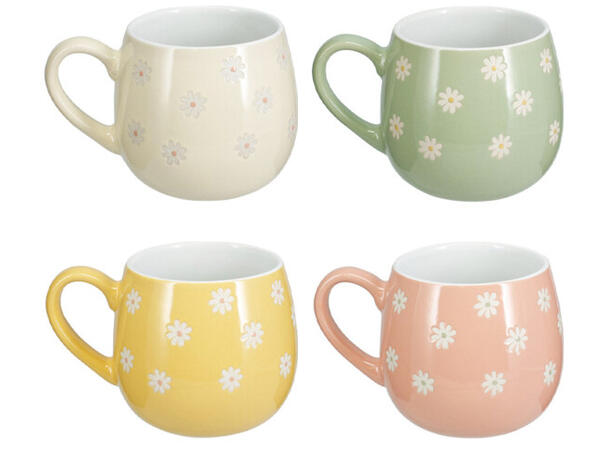 Krus m/preget blomster 450ml 4ass 9x11cm 