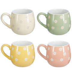 Krus m/preget blomster 450ml 4ass 9x11cm Forpakn.12stk