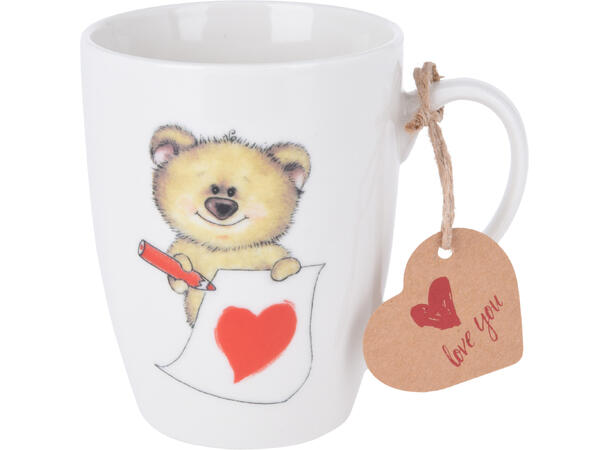 Krus porselen hvit m/bamse 12x9x11cm Volum: 330ml Med gavelapp 