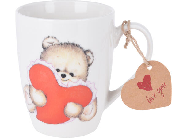 Krus porselen hvit m/bamse 12x9x11cm Volum: 330ml Med gavelapp 