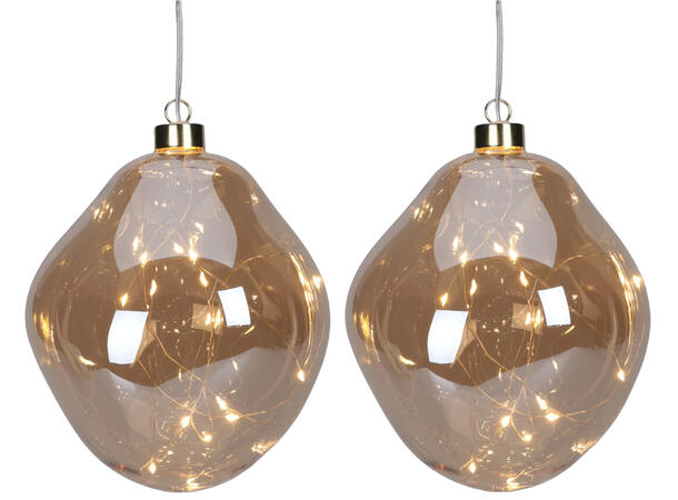 Kule orgnaisk glass gull LED 12cm 2pk Batteri 3xAA ekskl. Timer 