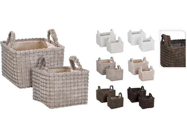 Kurv jordfarger fløyel/pels 6ass s/2 24x24x18cm 28x28x19cm 
