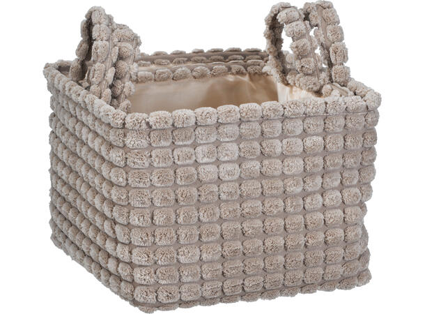 Kurv jordfarger fløyel/pels 6ass s/2 24x24x18cm 28x28x19cm 