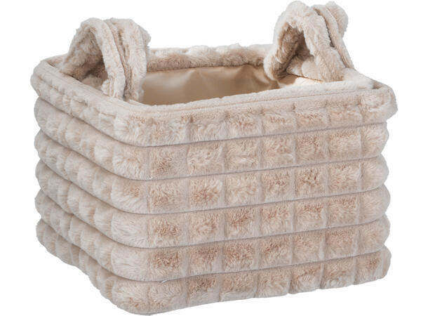 Kurv jordfarger fløyel/pels 6ass s/2 24x24x18cm 28x28x19cm 