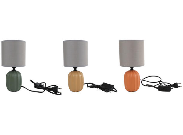 Lampe gul/oransje/grønn 12x24cm 3ass Keramikk-base og skjerm av linstoff 