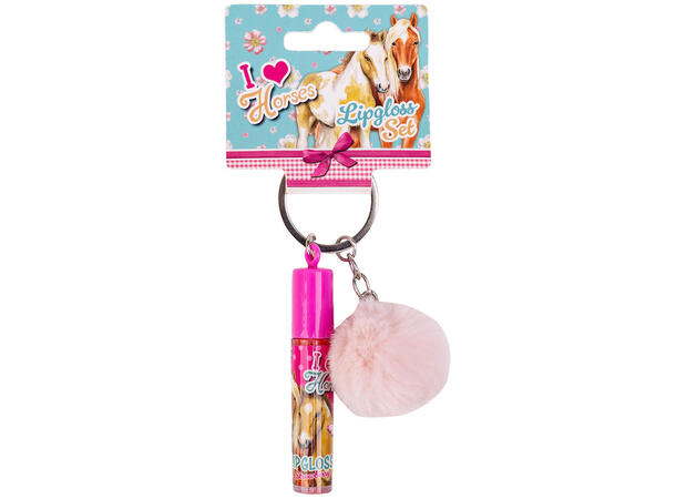 Lipgloss m/nøkkelring pom-pom Jordbær Display 12stk Vegansk  Duft: Jordbær 