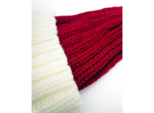 Lue barn Ribbestrikk rød m/hvit 0-2år 