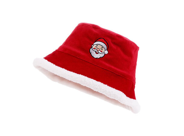 Lue bøttehatt rød m/nisse onesize 