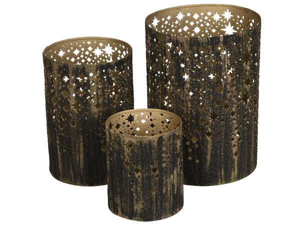 Lykt brunsort metall m/gull s/3 8x10cm 10x15cm 13x18cm 