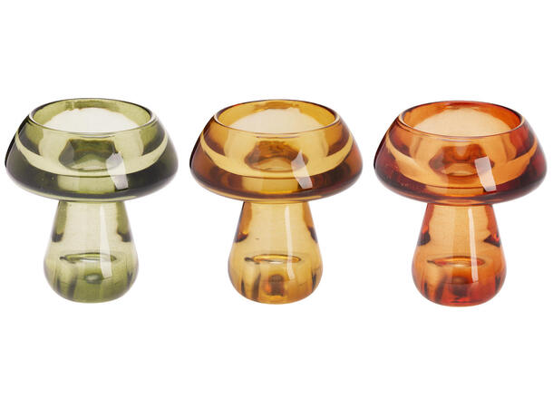 Lysestake glass soppform 8x8x8,8cm 3ass 