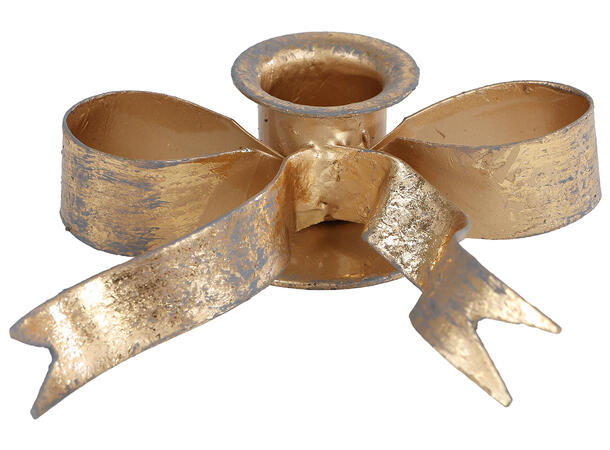 Lysestake sløyfe gull metall 11x4cm 