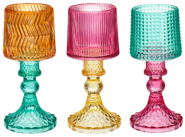 Lysestake til telys glass 8x17,5cm 3ass 