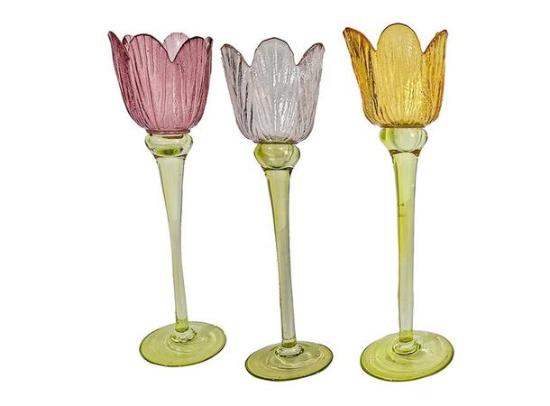 Lysestake tulipan glass 8x27,5cm 3ass 
