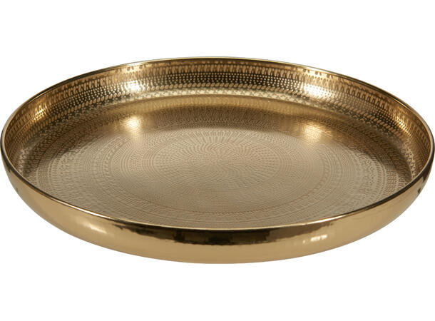 Lysfat Brett gull metall rundt 34cm 