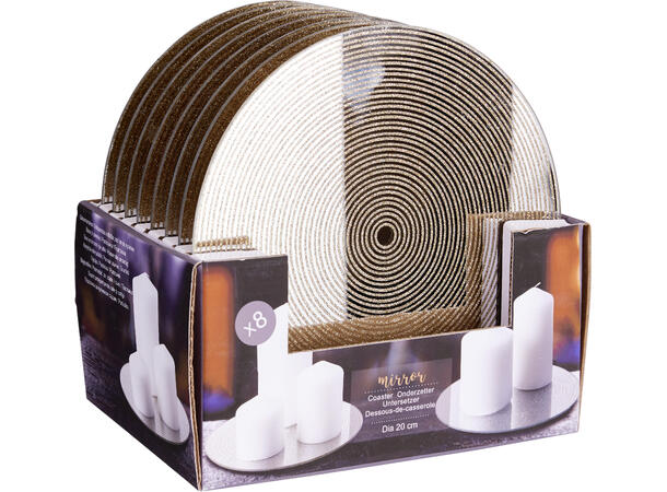 Lysfat gull speil m/glitter 20cm Display 8 stk 