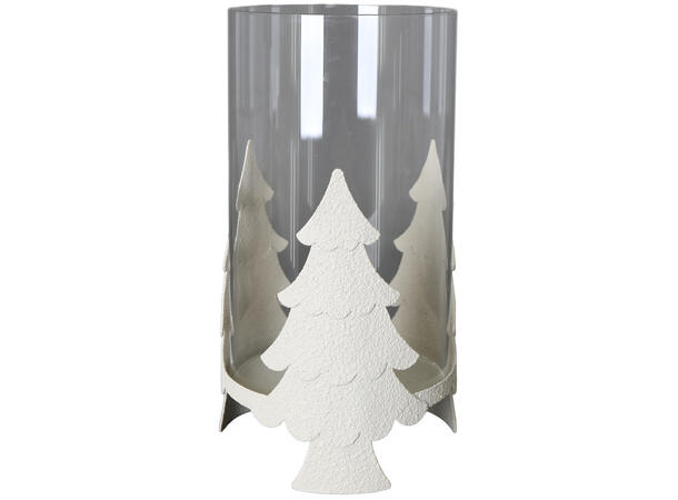 Lysglass juletre beige metall 13x23,5cm 